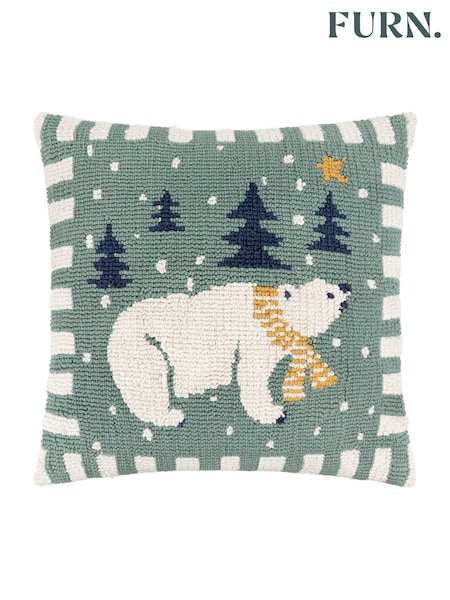 Furn Frosty Blue Polar Bear Tufted Cushion (H99170) | £20