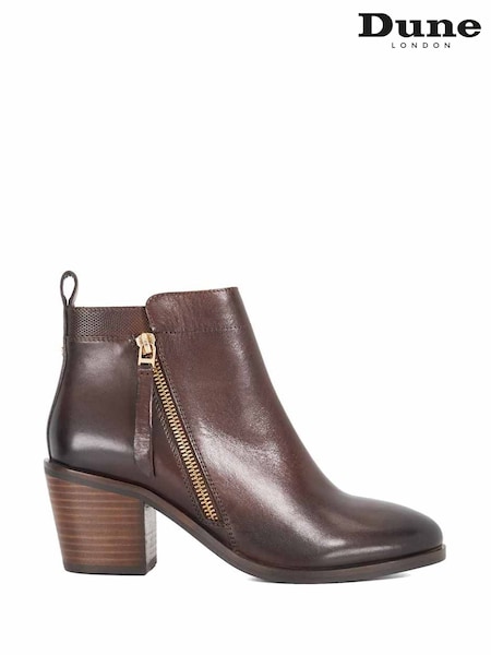 Dune London Brown Wide Fit Paicing Side Zip Ankle Boots (H99347) | £129