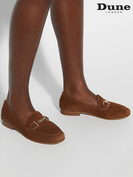 Dune London Brown Wide Fit Glair Branded Snaffle Trim Loafers (H99349) | £89