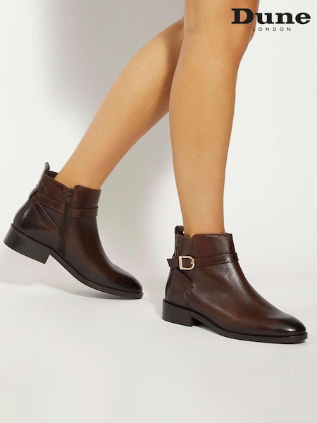Dune London Brown Pemma Strap Trim Ankle Boots (H99350) | £129