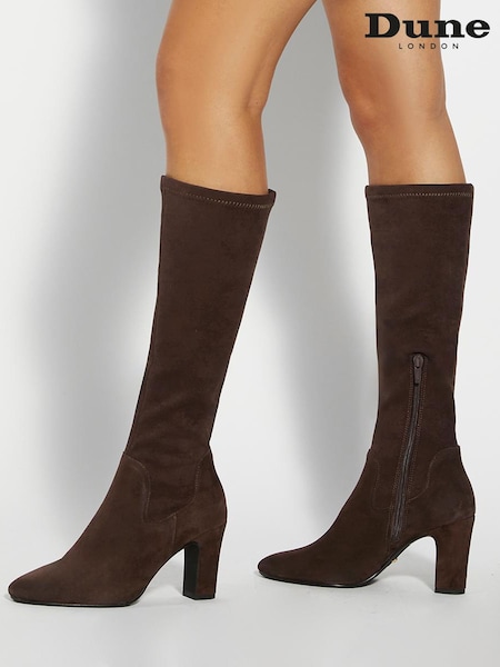 Dune London Brown Simple Stretch Knee Boots (H99369) | £169