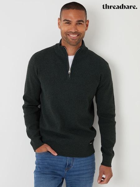 Threadbare Green Cotton Blend Knitted Quarter Zip Jumper (H99429) | £26