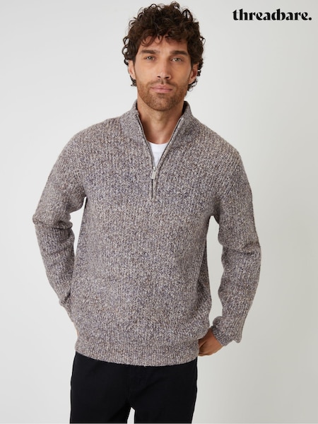 Threadbare Brown Knitted Quarter Zip Jumper (H99431) | £30