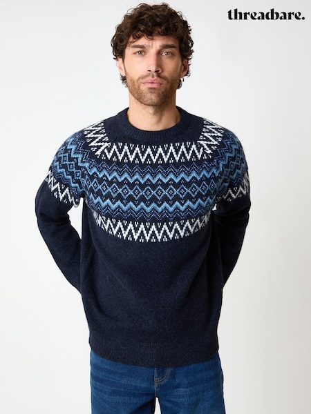 Threadbare Navy Raglan Fairisle Christmas Jumper (H99467) | £26