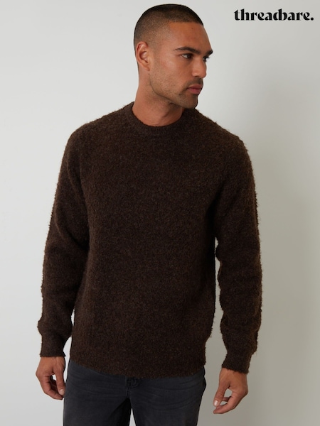 Threadbare Brown Fluffy Knitted Crew Neck Jumper (H99472) | £26