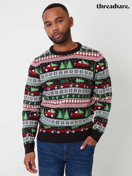 Threadbare Black Christmas Car Fairisle Pattern Knitted Crew Neck Jumper (H99479) | £22