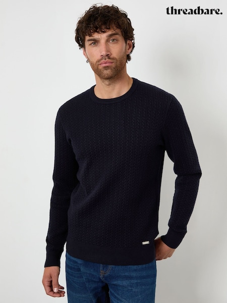 Threadbare Blue Cable Knit Rib Crew Neck Jumper (H99482) | £26