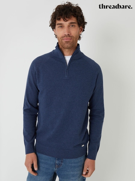 Threadbare Light blue Textured Knit Quarter Zip Jumper (H99488) | £24
