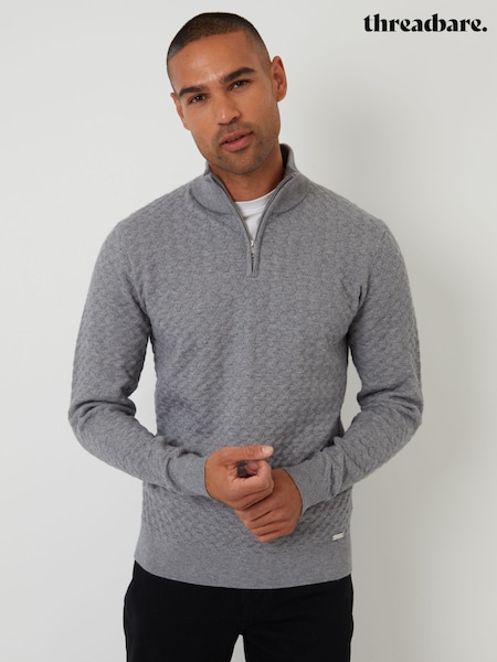 Threadbare Grey Textured Cable Knit Quarter Zip Jumper (H99494) | £28