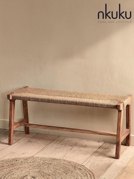Nkuku Natural Amhara Acacia & Jute Woven Bench (H99526) | £295