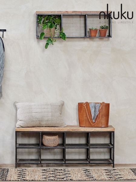 Nkuku Grey Hasa Industrial Storage Bench (H99529) | £495
