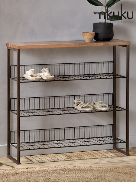 Nkuku Natural Kiyoma Iron & Wood Tall Standing Shelves (H99535) | £325