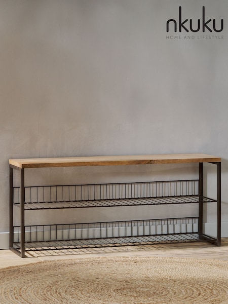 Nkuku Natural Kiyoma Iron & Wood Low Standing Shelves (H99538) | £295