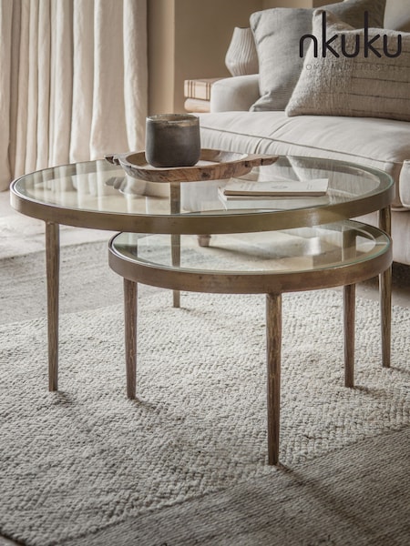 Nkuku Brass Jiya Iron and Glass Nested Coffee Table (H99550) | £795