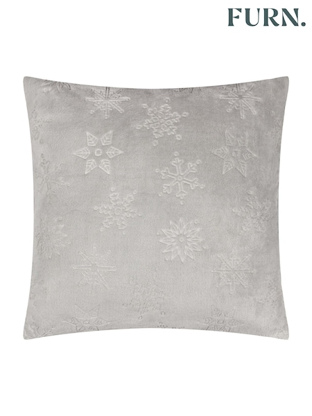 Furn Grey Snowflakes Fur Velvet Jacquard Cushion (H99556) | £20