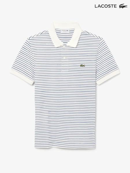 Lacoste Blue Regular Fit Striped Mini-Piqué Polo Shirt (H99620) | £105