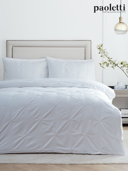 Paoletti White Elysia Pinch Pleat Embroidered Duvet Cover Set (H99893) | £68 - £84