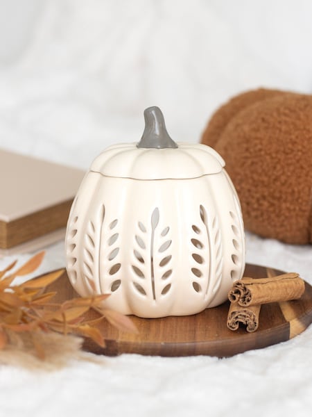 Something Different White Leaf Cut Out Pumpkin Oil Burner and Wax Warmer (H99927) | £12