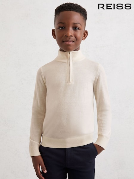 Reiss Snow White Blackhall Merino Wool Half-Zip Jumper (H99984) | £34