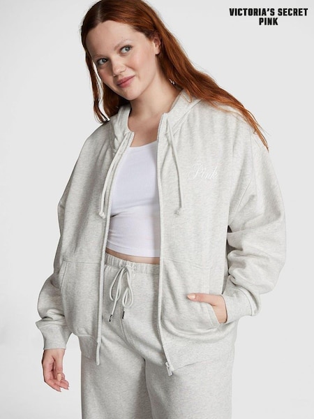 Victoria's Secret PINK Heather Stone Grey Fleece Full Zip Hoodie (K30930) | £45