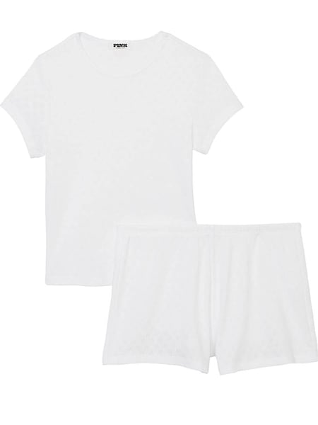 Victoria's Secret PINK Optic White Heart Pointelle Short Pyjama Set (K31783) | £30