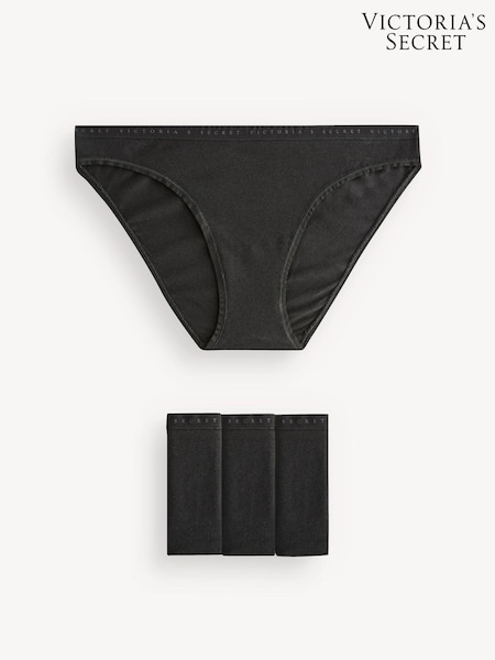 Victoria's Secret Black Bikini Logo 4 Pack Knickers (K32057) | £20