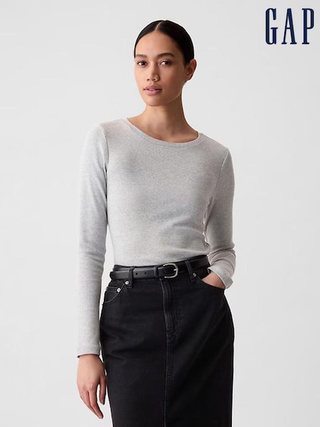 Gap Grey Long Sleeve Modern Cotton-Modal Crew Neck T-Shirt (K41201) | £17