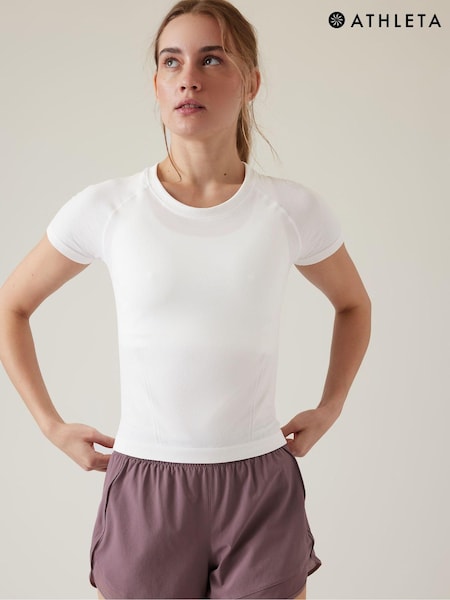 Athleta White Short Sleeve Crew Neck Seamless T-Shirt (K41930) | £50