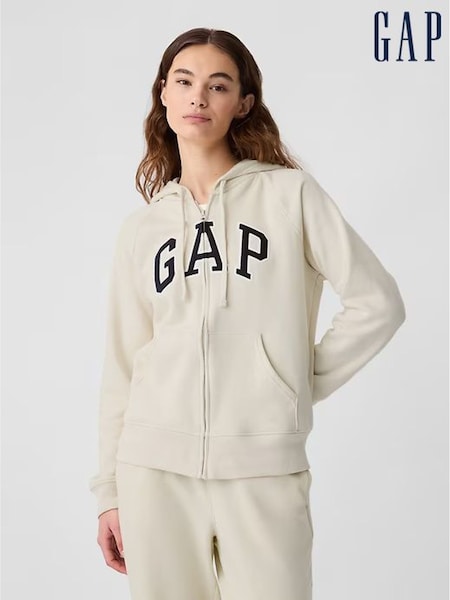 Gap Beige Logo Fleece-Lined Zip Up Hoodie (K43867) | £40