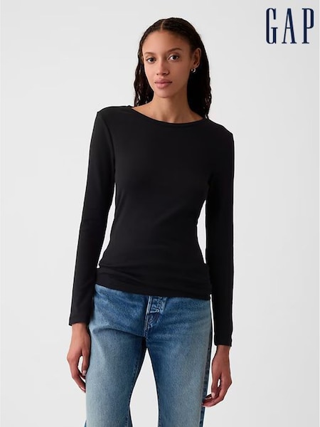 Gap Black Long Sleeve Modern Cotton-Modal Crew Neck T-Shirt (K43869) | £25