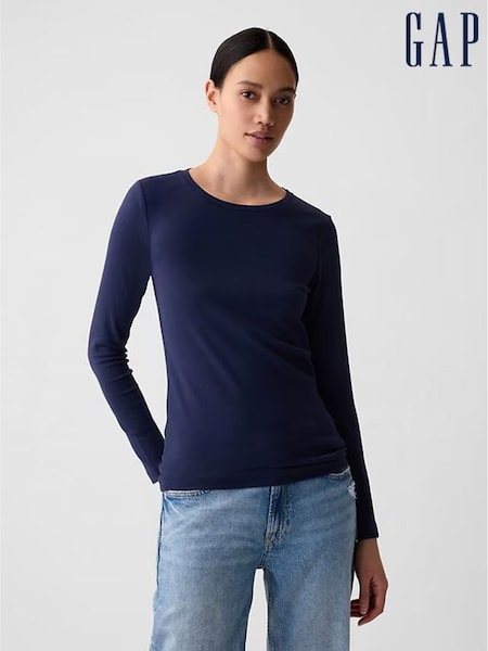 Gap Blue Long Sleeve Modern Cotton-Modal Crew Neck T-Shirt (K43870) | £17