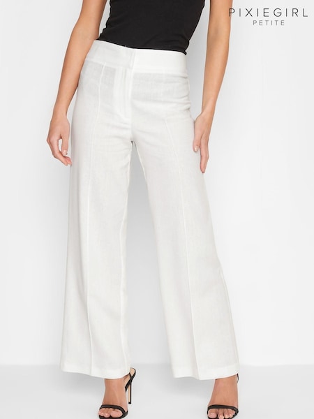 PixieGirl Petite White Wide Leg Linen Trousers With A Touch Of Linen (K51828) | £8