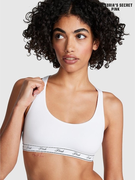 Victoria's Secret PINK Optic White Cotton Racerback Scoop Low Impact Bralette (K70182) | £16