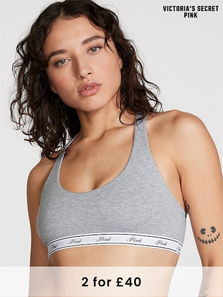 Victoria's Secret PINK Grey Heather Cotton Racerback Scoop Low Impact Bralette (K70198) | £16