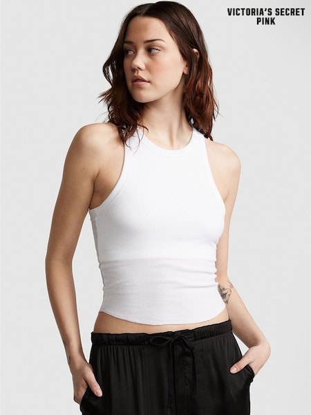 Victoria's Secret PINK Optic White High Neck Shrunken Rib Tank Top (K70626) | £19