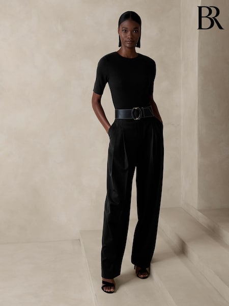 Banana Republic Black Ribbed Half-Sleeve T-Shirt (K70682) | £30
