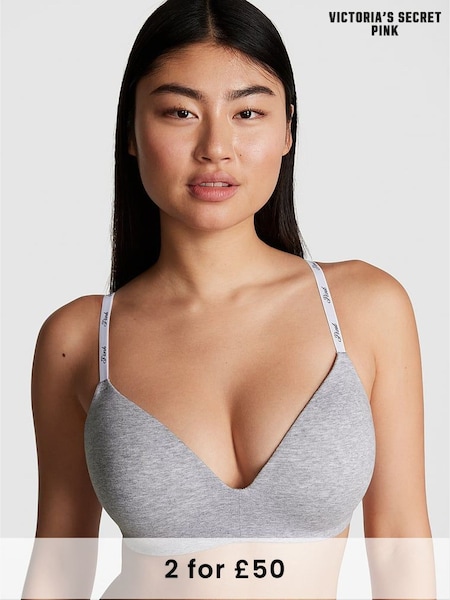 PINK Grey Heather Non Wired Push Up Push Up Bra (K71841) | £29