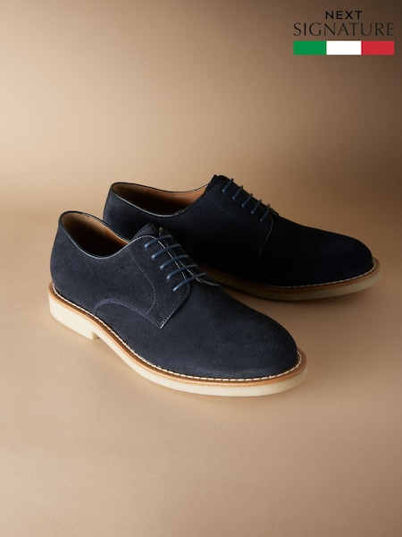 Navy Blue Signature Italian Suede Derby Shoes (K72071) | £80