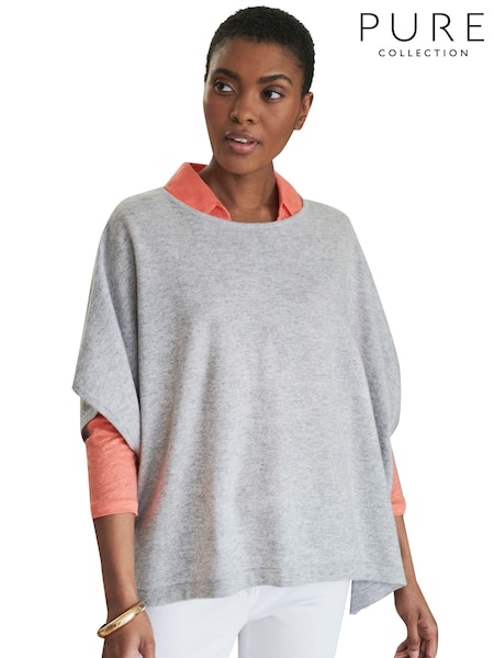 Pure Collection Grey Organic Cashmere Gassato Poncho (K72278) | £85