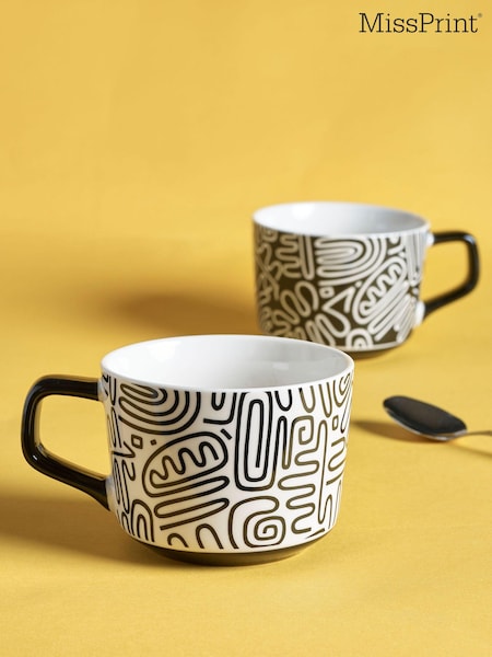 MissPrint Set of 2 Nazcar White & Black Mugs (K73004) | £28