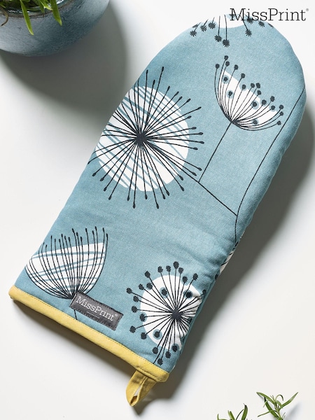 MissPrint Blue Dandelion Single 100% Cotton Oven Glove & Apron Set (K73060) | £44