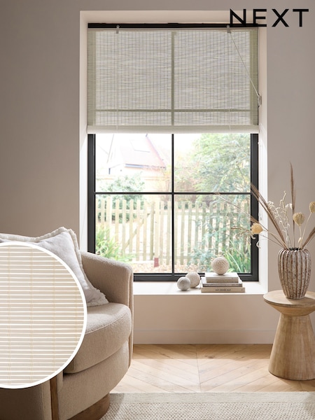 White Ready Made Bamboo Roller Blind (K73384) | £30 - £54