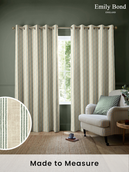 Emily Bond Fern George Stripe Print 100% Cotton Made to Measure Curtains (K73942) | £91