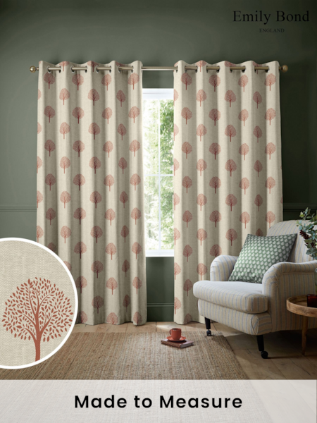 Emily Bond Rust Orange Yew Tree Made to Measure 100% Cotton Curtains (K73988) | £91