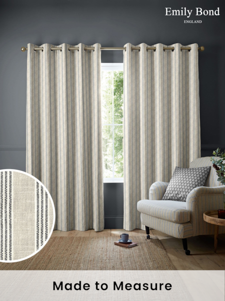 Emily Bond Charcoal George Stripe Print Made to Measure 100% Cotton Curtains (K73993) | £91
