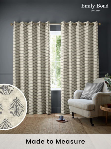 Emily Bond Charcoal Grey Jaipur 100% Cotton Made to Measure Curtains (K73995) | £91