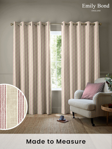 Emily Bond Red George 100% Cotton Stripe Print Made to Measure Curtains (K73996) | £91