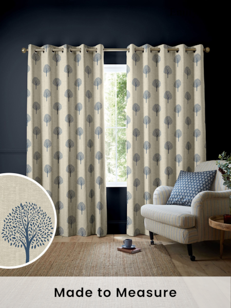 Emily Bond Navy Blue Yew Tree Made to Measure 100% Cotton Curtains (K73997) | £91