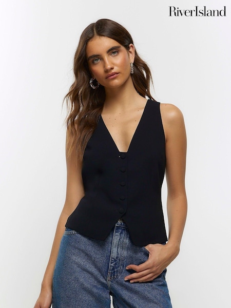 River Island Black Button Front Tailored Waistcoat (K74099) | £38