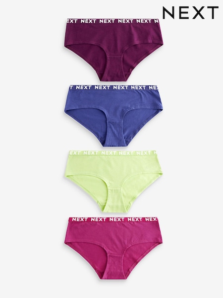 Pink/Purple/Green Short Cotton Rich Logo Knickers 4 Pack (K74763) | £16